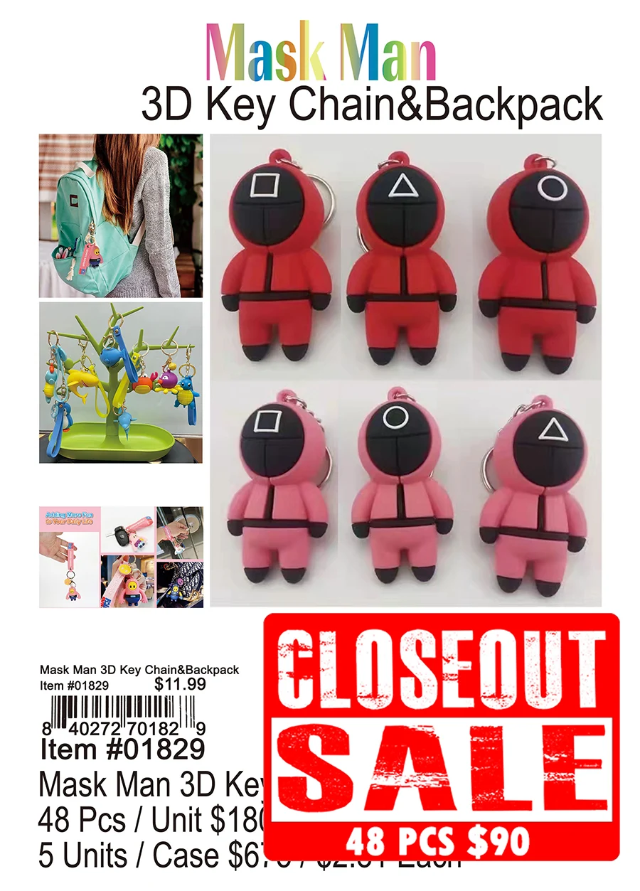 Squid Game 3D Keychain and Backpack - Closeout 96 Pcs.